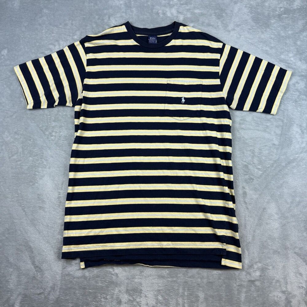 Polo Ralph Lauren Striped Pocket T-Shirt Men’s Medium Navy Yellow Cotton